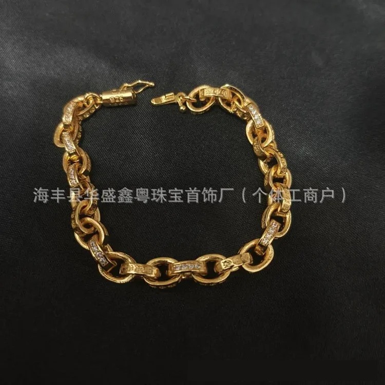 Crow bracelet S925 standard plated sterling silver thick and thin letter chain cross flower men and women European and American retro couple jewelry