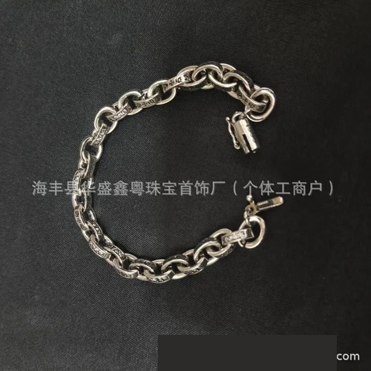 Crow bracelet S925 standard plated sterling silver thick and thin letter chain cross flower men and women European and American retro couple jewelry