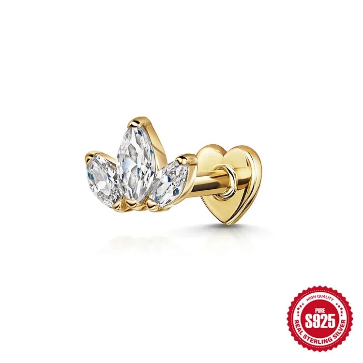 925 sterling silver ins style diamond eight-pointed star love flat head cartilage piercing bone nail European and American new thread earrings