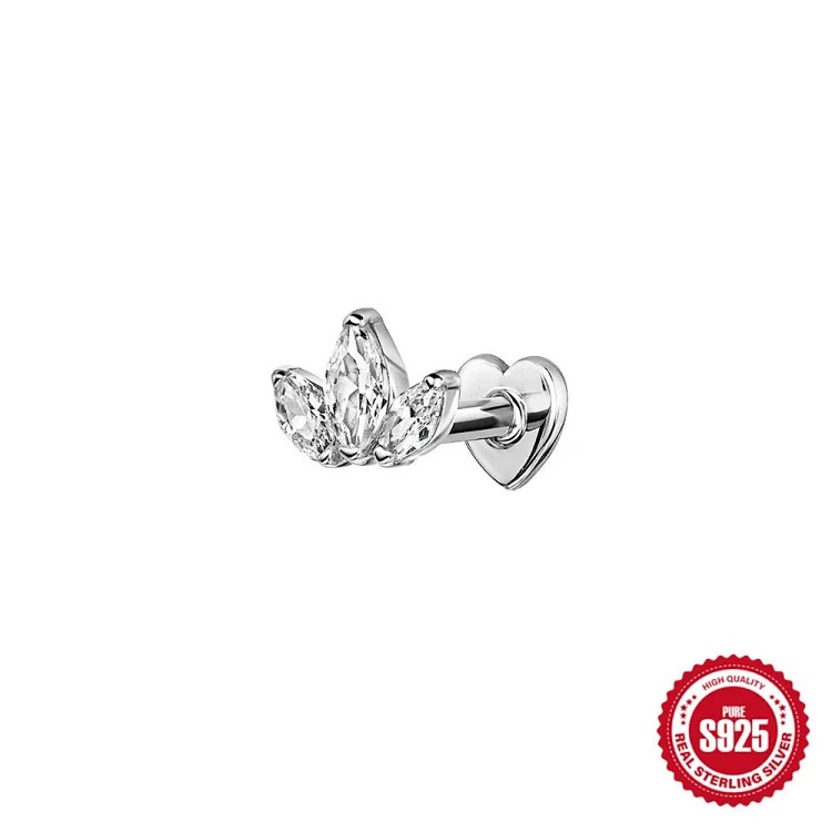 925 sterling silver ins style diamond eight-pointed star love flat head cartilage piercing bone nail European and American new thread earrings
