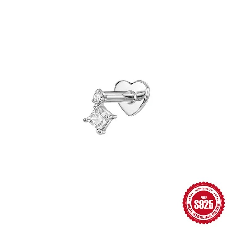 925 sterling silver ins style diamond eight-pointed star love flat head cartilage piercing bone nail European and American new thread earrings