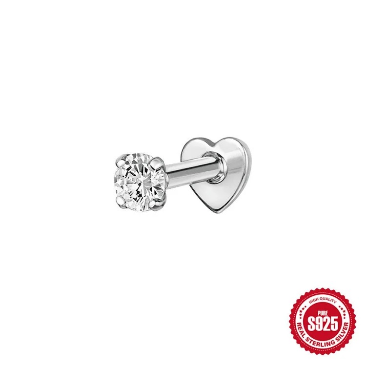 925 sterling silver ins style diamond eight-pointed star love flat head cartilage piercing bone nail European and American new thread earrings