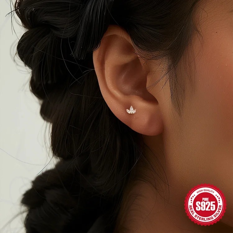925 sterling silver ins style diamond eight-pointed star love flat head cartilage piercing bone nail European and American new thread earrings