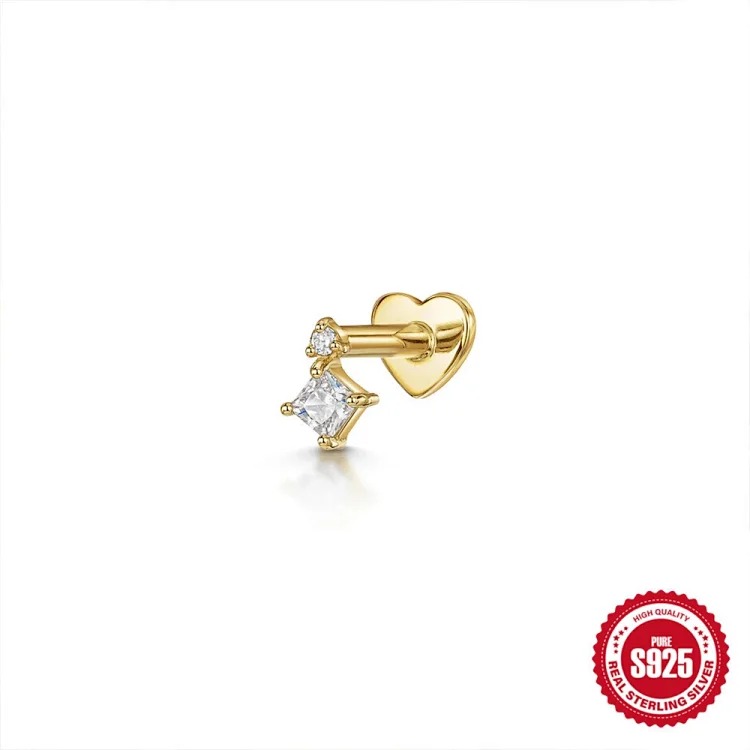 925 sterling silver ins style diamond eight-pointed star love flat head cartilage piercing bone nail European and American new thread earrings