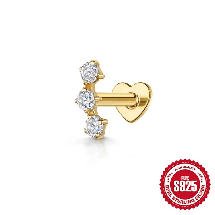 925 sterling silver ins style diamond eight-pointed star love flat head cartilage piercing bone nail European and American new thread earrings