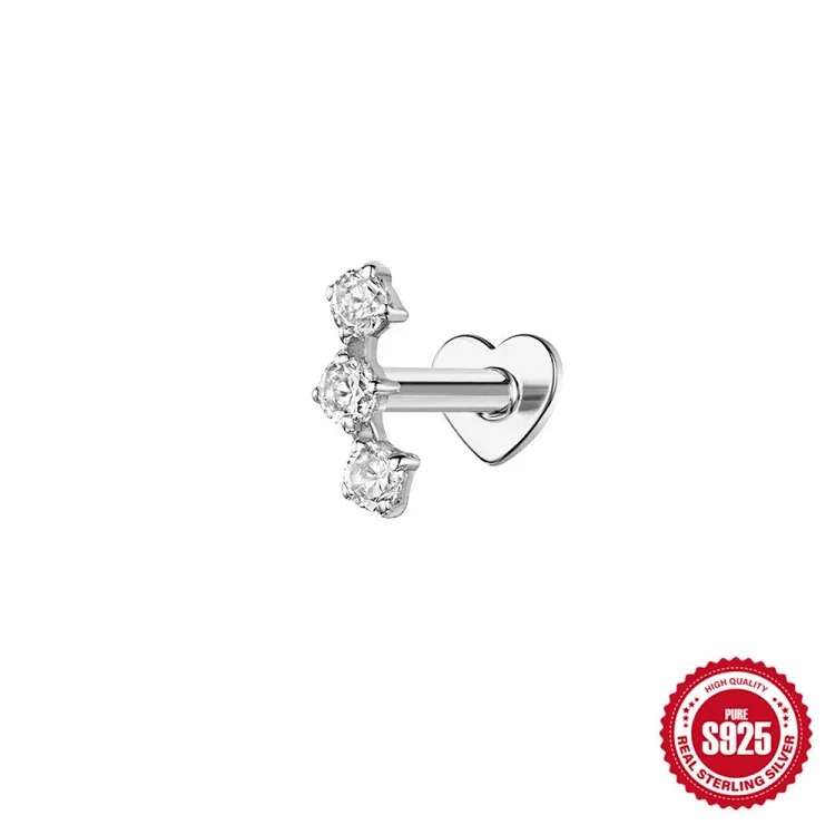 925 sterling silver ins style diamond eight-pointed star love flat head cartilage piercing bone nail European and American new thread earrings