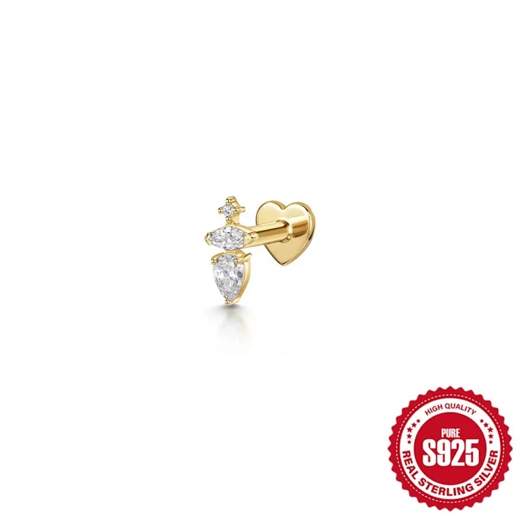 925 sterling silver ins style diamond eight-pointed star love flat head cartilage piercing bone nail European and American new thread earrings