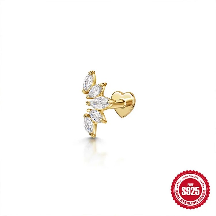 925 sterling silver ins style diamond eight-pointed star love flat head cartilage piercing bone nail European and American new thread earrings