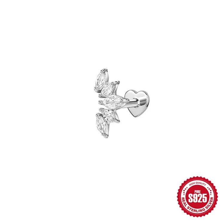 925 sterling silver ins style diamond eight-pointed star love flat head cartilage piercing bone nail European and American new thread earrings