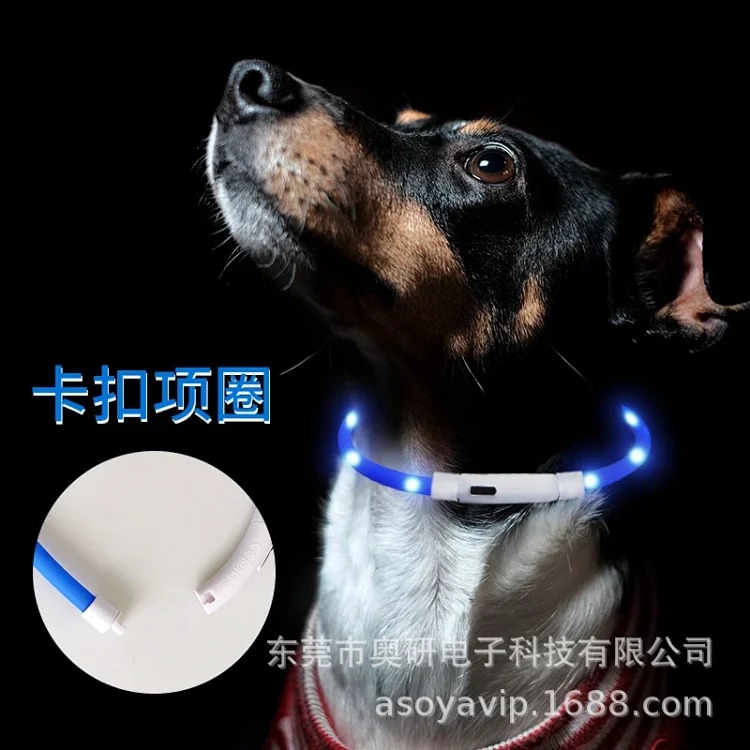 Snap-on LED light-emitting silicone lamp beads dog collar usb charging pet flashing collar manufacturer hot selling wholesale