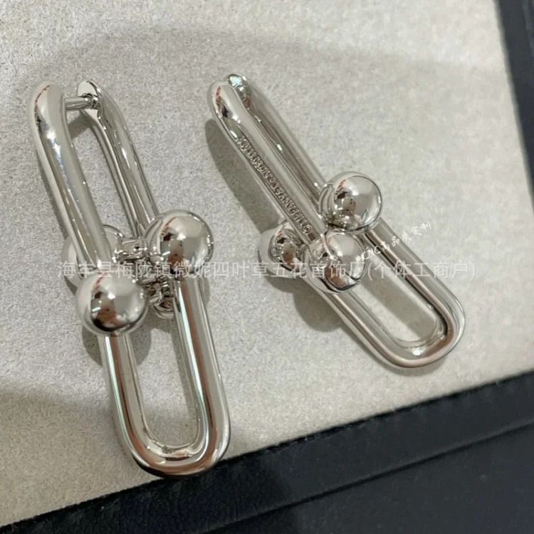 T family double ring glossy horseshoe necklace women's s925 silver high-end double buckle U-shaped double ring half diamond clavicle chain