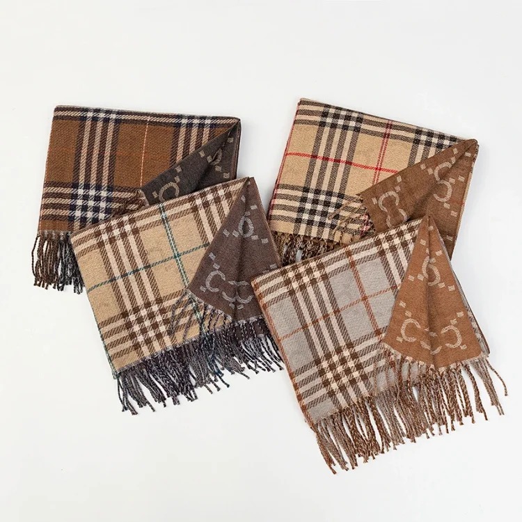 New jacquard plaid double-sided warm faux cashmere for autumn and winter