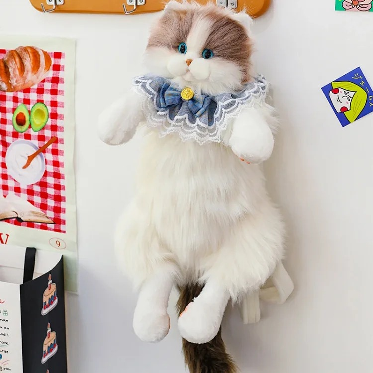 Simulated Cute Cat Backpack 2026 Popular Plush Calico Cat Ragdoll Cat Backpack Girlfriend Gift Bag