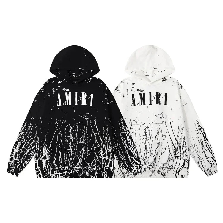 New autumn and winter 360g AM1R1 cracked classic letter LOGO printed cotton terry hooded sweatshirt for men and women