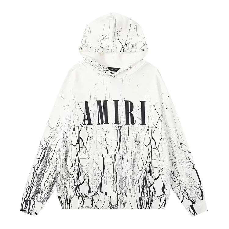 New autumn and winter 360g AM1R1 cracked classic letter LOGO printed cotton terry hooded sweatshirt for men and women