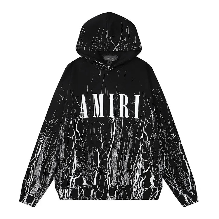 New autumn and winter 360g AM1R1 cracked classic letter LOGO printed cotton terry hooded sweatshirt for men and women