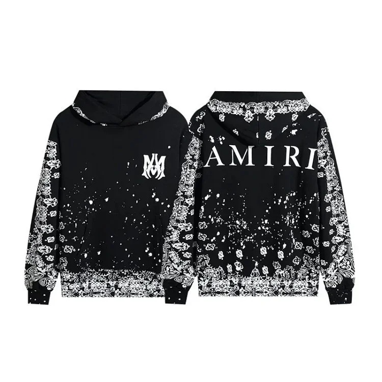 AM sweatshirt IRI cracked letter logo splashed ink and paint graffiti hoodie couple jacket sweatshirt for men and women