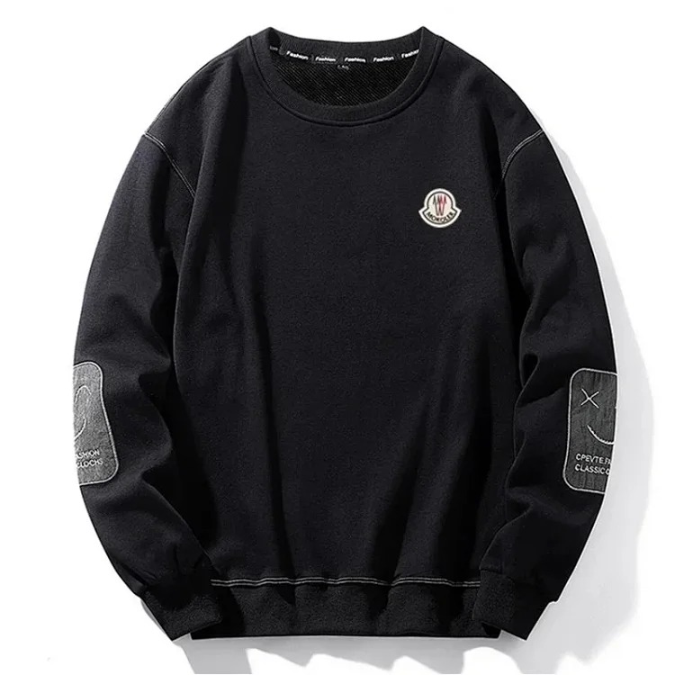 Autumn and European and American original M Mengjia LOGO men's and women's round neck fashionable velvet thickened Chinese cotton long-sleeved sweatshirt