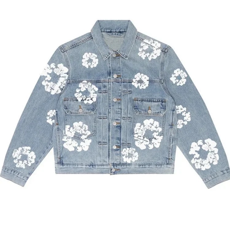 Cross-border e-commerce 2023 new trendy kapok pattern printed European and American fashion high street denim jackets for men and women
