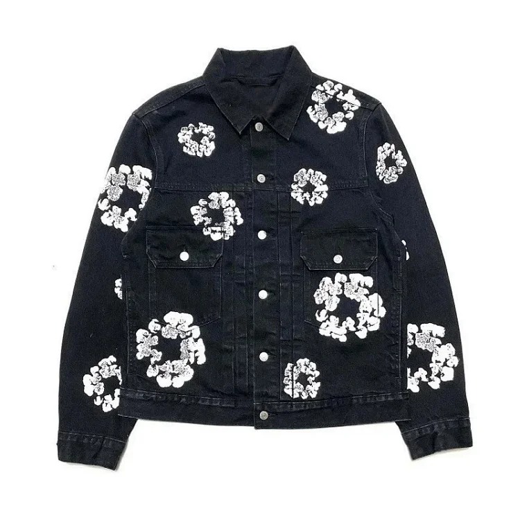 Cross-border e-commerce 2023 new trendy kapok pattern printed European and American fashion high street denim jackets for men and women