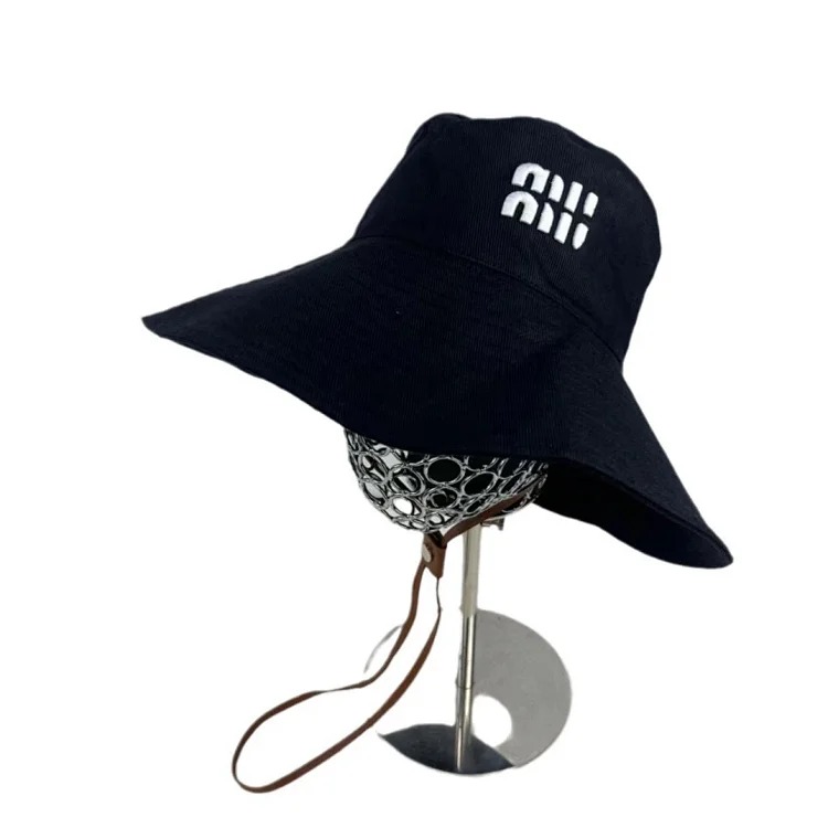 Miaojia Correct Version Embroidered Letters Large Brim Fisherman Hat Women's High Quality Big Brand Fashion Sun Hat Versatile Rope Hat
