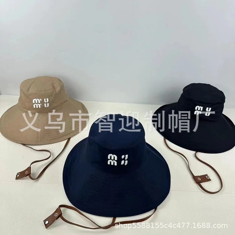 Miaojia Correct Version Embroidered Letters Large Brim Fisherman Hat Women's High Quality Big Brand Fashion Sun Hat Versatile Rope Hat