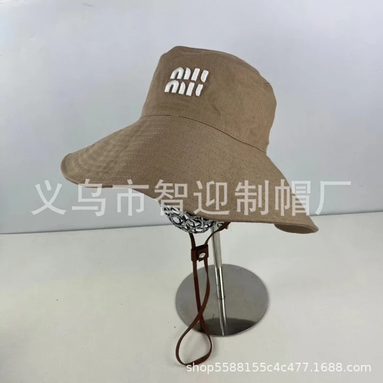 Miaojia Correct Version Embroidered Letters Large Brim Fisherman Hat Women's High Quality Big Brand Fashion Sun Hat Versatile Rope Hat