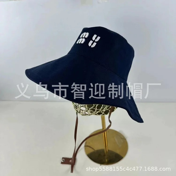 Miaojia Correct Version Embroidered Letters Large Brim Fisherman Hat Women's High Quality Big Brand Fashion Sun Hat Versatile Rope Hat