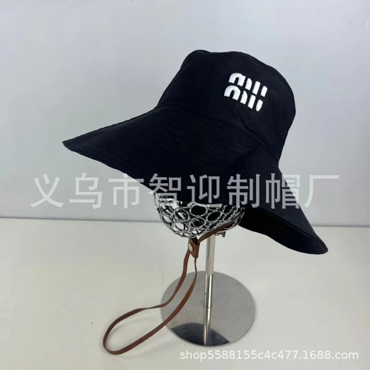 Miaojia Correct Version Embroidered Letters Large Brim Fisherman Hat Women's High Quality Big Brand Fashion Sun Hat Versatile Rope Hat