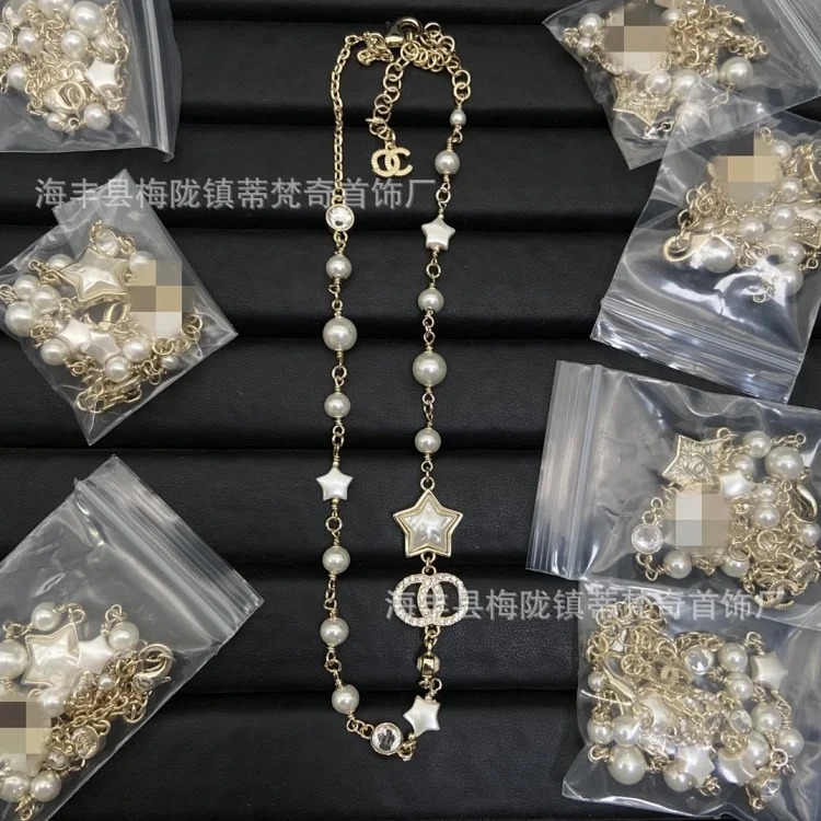 Chanel High 25c new style small fragrance necklace for women European and American double C retro small fragrance clavicle chain pearl sweater chain wholesale