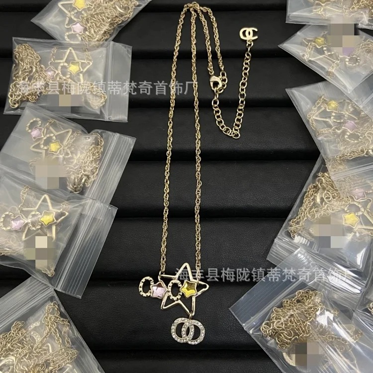 Chanel High 25c new style small fragrance necklace for women European and American double C retro small fragrance clavicle chain pearl sweater chain wholesale