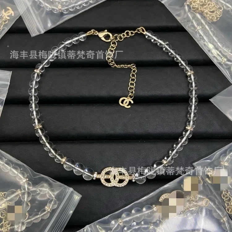 Chanel High 25c new style small fragrance necklace for women European and American double C retro small fragrance clavicle chain pearl sweater chain wholesale
