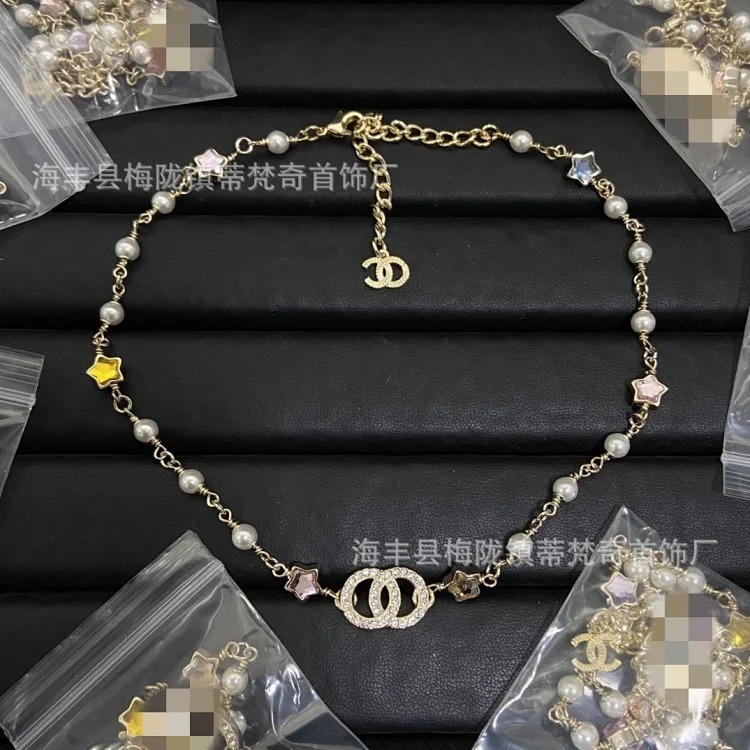 Chanel High 25c new style small fragrance necklace for women European and American double C retro small fragrance clavicle chain pearl sweater chain wholesale