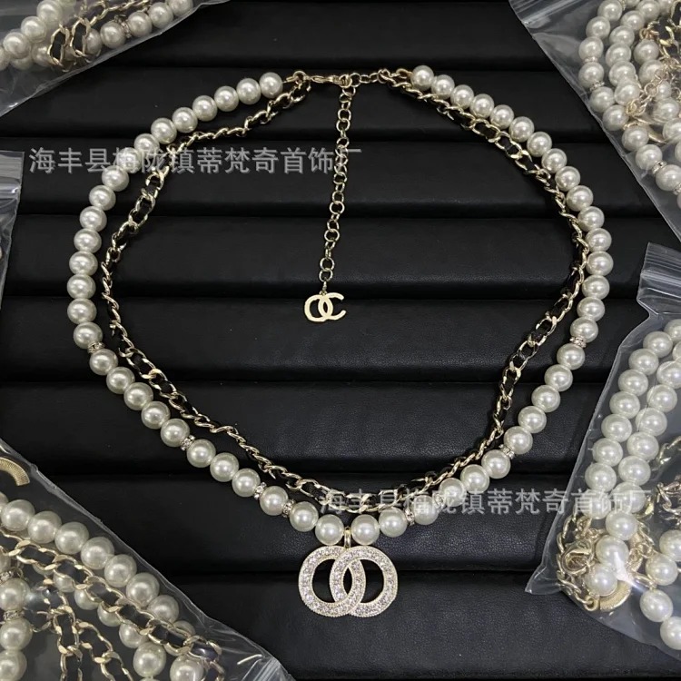 Chanel High 25c new style small fragrance necklace for women European and American double C retro small fragrance clavicle chain pearl sweater chain wholesale