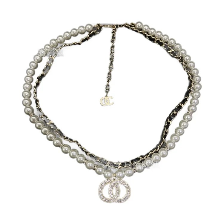 Chanel High 25c new style small fragrance necklace for women European and American double C retro small fragrance clavicle chain pearl sweater chain wholesale