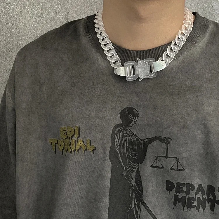 2024 New Transparent Functional Buckle Acrylic Necklace Bracelet Trendy Ins Street Hip-Hop Couple Choker Collar
