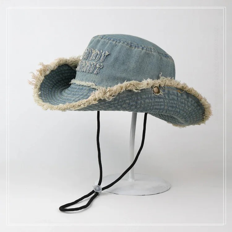 Raw edge denim fashionable mountaineering hat for women spring and style student travel small visor with small visor for beach big brimmed hat for women