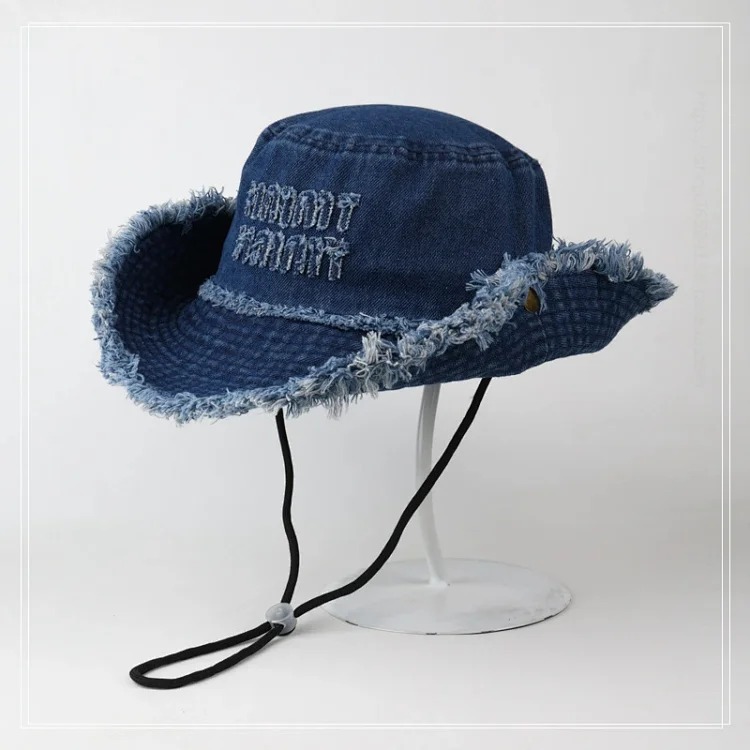 Raw edge denim fashionable mountaineering hat for women spring and style student travel small visor with small visor for beach big brimmed hat for women