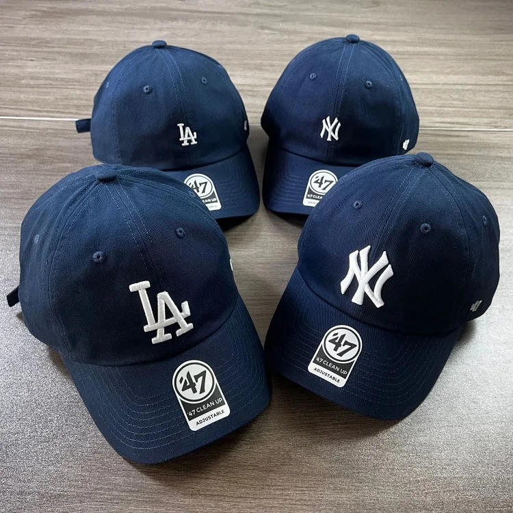 Korean baseball cap 47brand peaked cap LA sun hat for men and women navy blue four seasons washable soft top NY curved brim