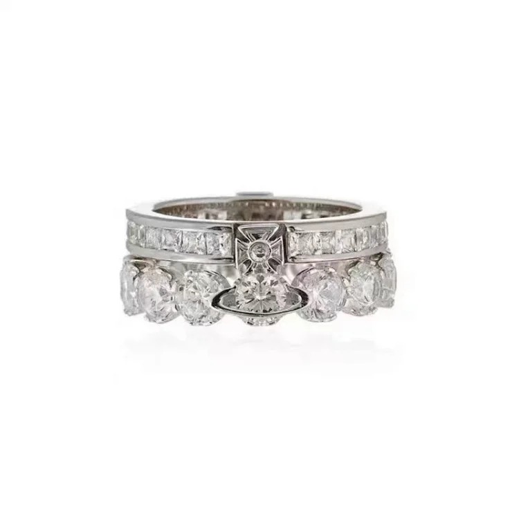 Queen Mother of the West Saturn Planet Double Layer Ring Full Diamond Ring Female Cosmic Geometric Double Layer Multiple Wearing Methods Best Friend Ring