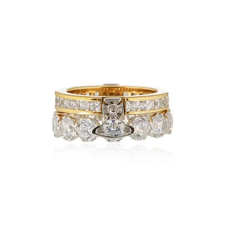 Queen Mother of the West Saturn Planet Double Layer Ring Full Diamond Ring Female Cosmic Geometric Double Layer Multiple Wearing Methods Best Friend Ring