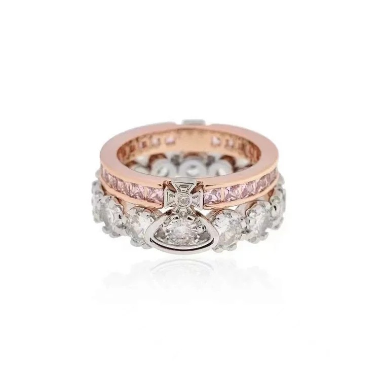 Queen Mother of the West Saturn Planet Double Layer Ring Full Diamond Ring Female Cosmic Geometric Double Layer Multiple Wearing Methods Best Friend Ring