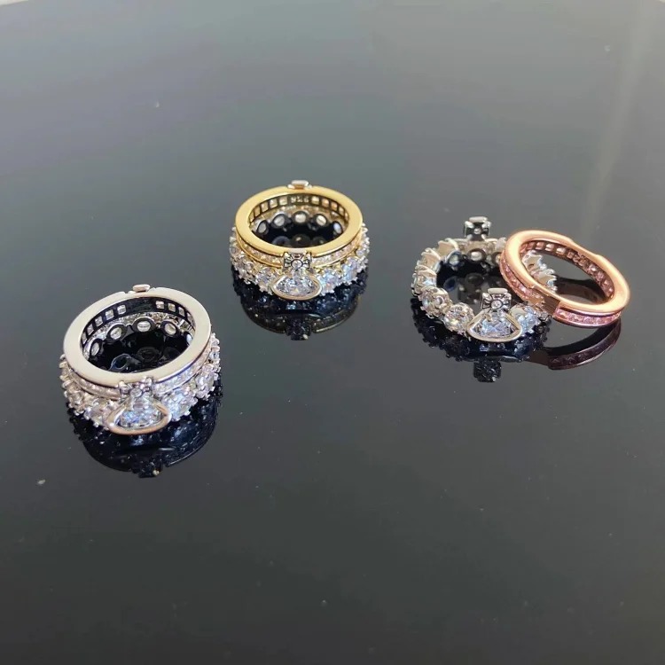 Queen Mother of the West Saturn Planet Double Layer Ring Full Diamond Ring Female Cosmic Geometric Double Layer Multiple Wearing Methods Best Friend Ring