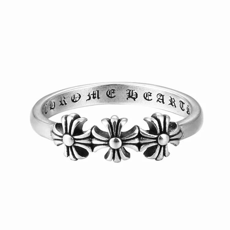 Chrome Hearts Orioles Trendy Engraving Crow Heart Tomb Eternal Old-made Ring Tail Flower Retro Cross Live Handmade CH