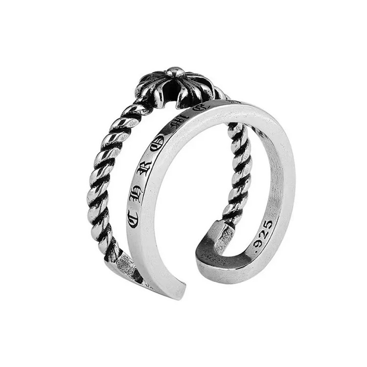 Chrome Hearts Orioles Trendy Engraving Crow Heart Tomb Eternal Old-made Ring Tail Flower Retro Cross Live Handmade CH
