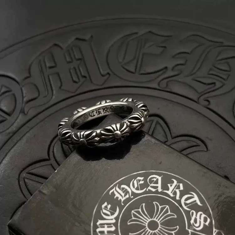 Chrome Hearts Orioles Trendy Engraving Crow Heart Tomb Eternal Old-made Ring Tail Flower Retro Cross Live Handmade CH