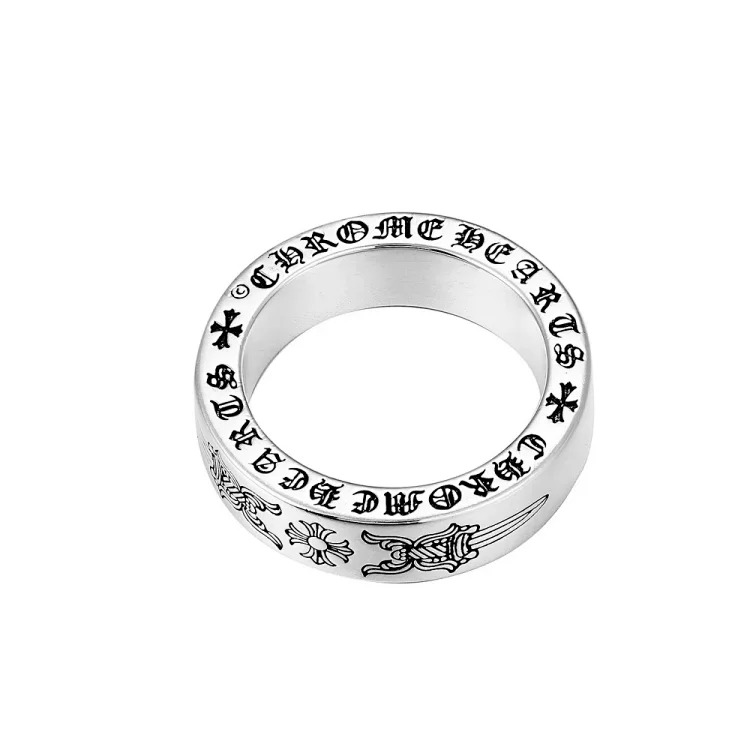 Chrome Hearts Orioles Trendy Engraving Crow Heart Tomb Eternal Old-made Ring Tail Flower Retro Cross Live Handmade CH