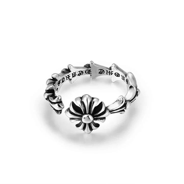 Chrome Hearts Orioles Trendy Engraving Crow Heart Tomb Eternal Old-made Ring Tail Flower Retro Cross Live Handmade CH