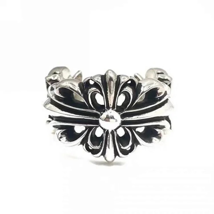 Chrome Hearts Orioles Trendy Engraving Crow Heart Tomb Eternal Old-made Ring Tail Flower Retro Cross Live Handmade CH