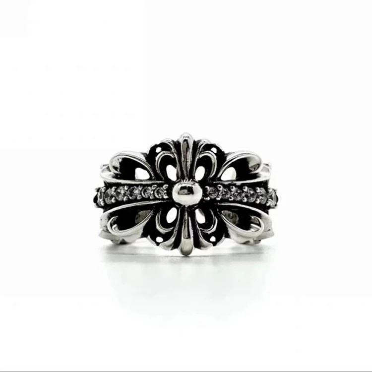 Chrome Hearts Orioles Trendy Engraving Crow Heart Tomb Eternal Old-made Ring Tail Flower Retro Cross Live Handmade CH